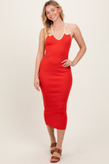 Red Contrast Trim Keyhole Cutout Maternity Midi Dress