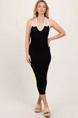Black Contrast Trim Keyhole Cutout Maternity Midi Dress