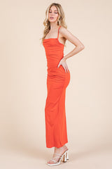 Orange Ruched Double Layered Maxi Dress