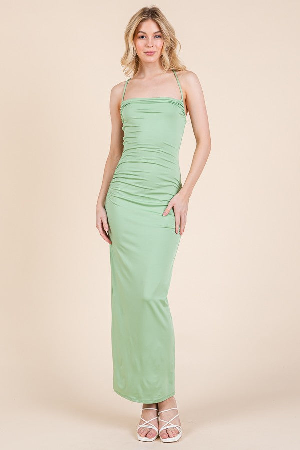 Mint Ruched Double Layered Maxi Dress