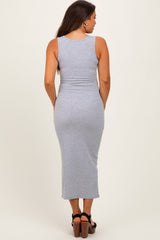Heather Gray V-Neck Tank Maternity Maxi Dress