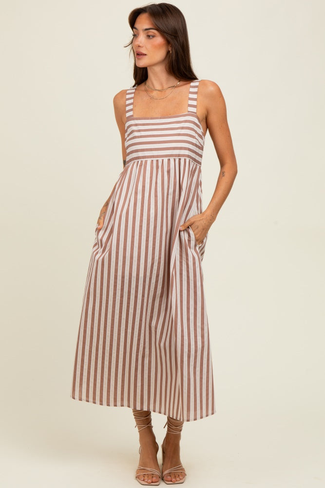 Mocha Striped Sleeveless Midi Dress