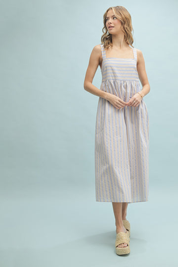 Blue Striped Sleeveless Midi Dress