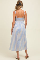 Blue Striped Sleeveless Maternity Midi Dress