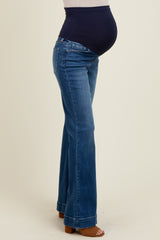 Navy Blue Wide Hem Maternity Flare Jeans