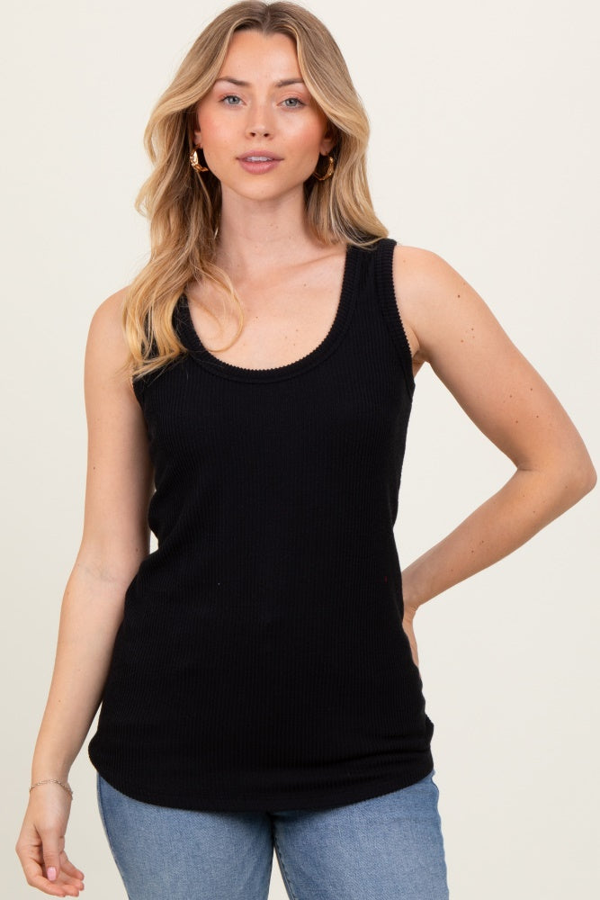 Black Ribbed Scoop Neck Racerback Tank Top