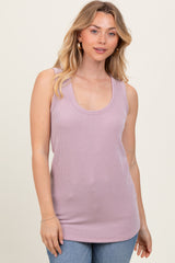 Mauve Ribbed Scoop Neck Racerback Tank Top