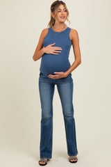 Blue Lightly Distressed Maternity Straight Leg Jeans