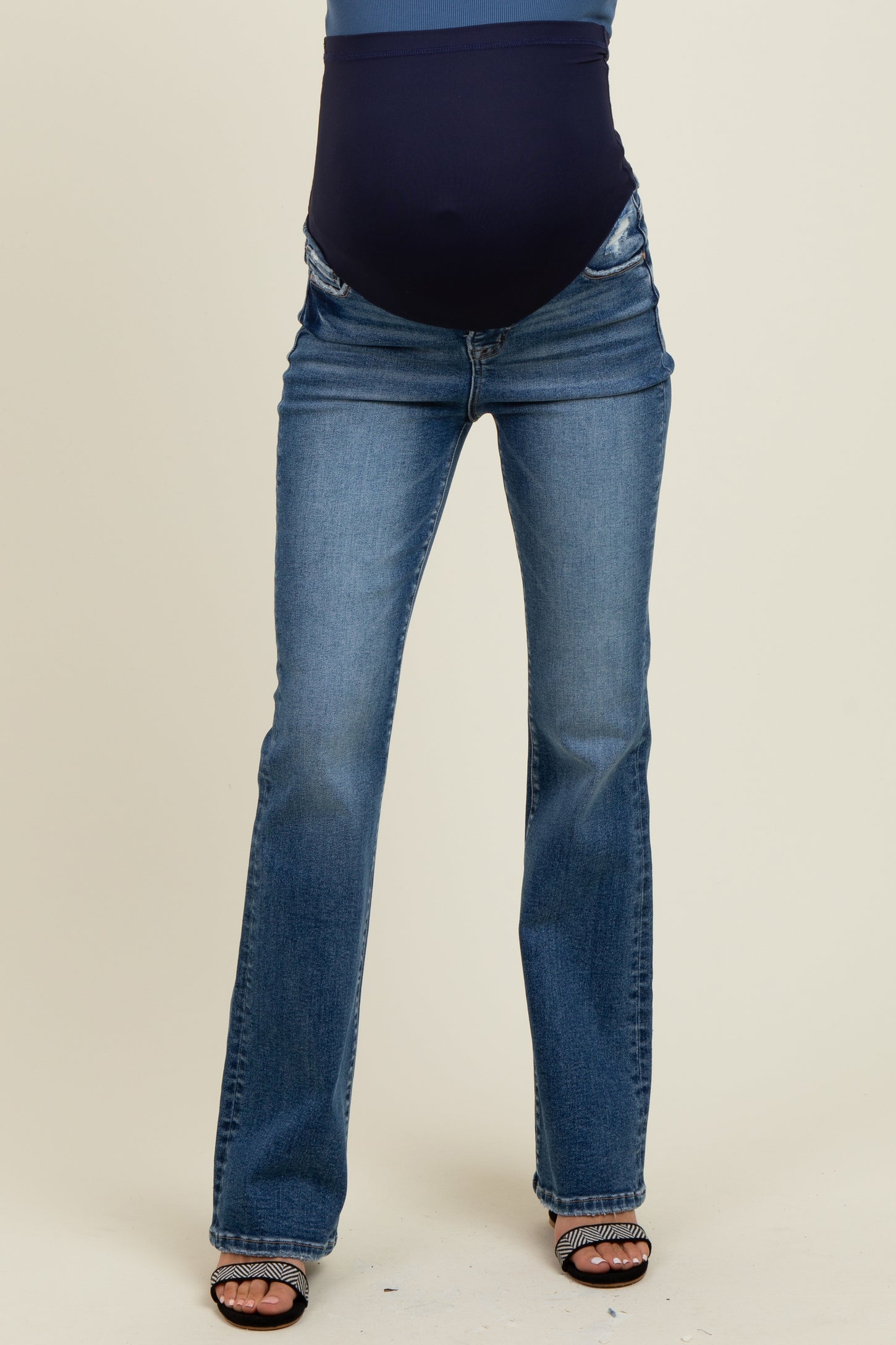 Blue Lightly Distressed Maternity Straight Leg Jeans