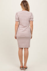 Taupe Striped Short Sleeve T-Shirt Dress