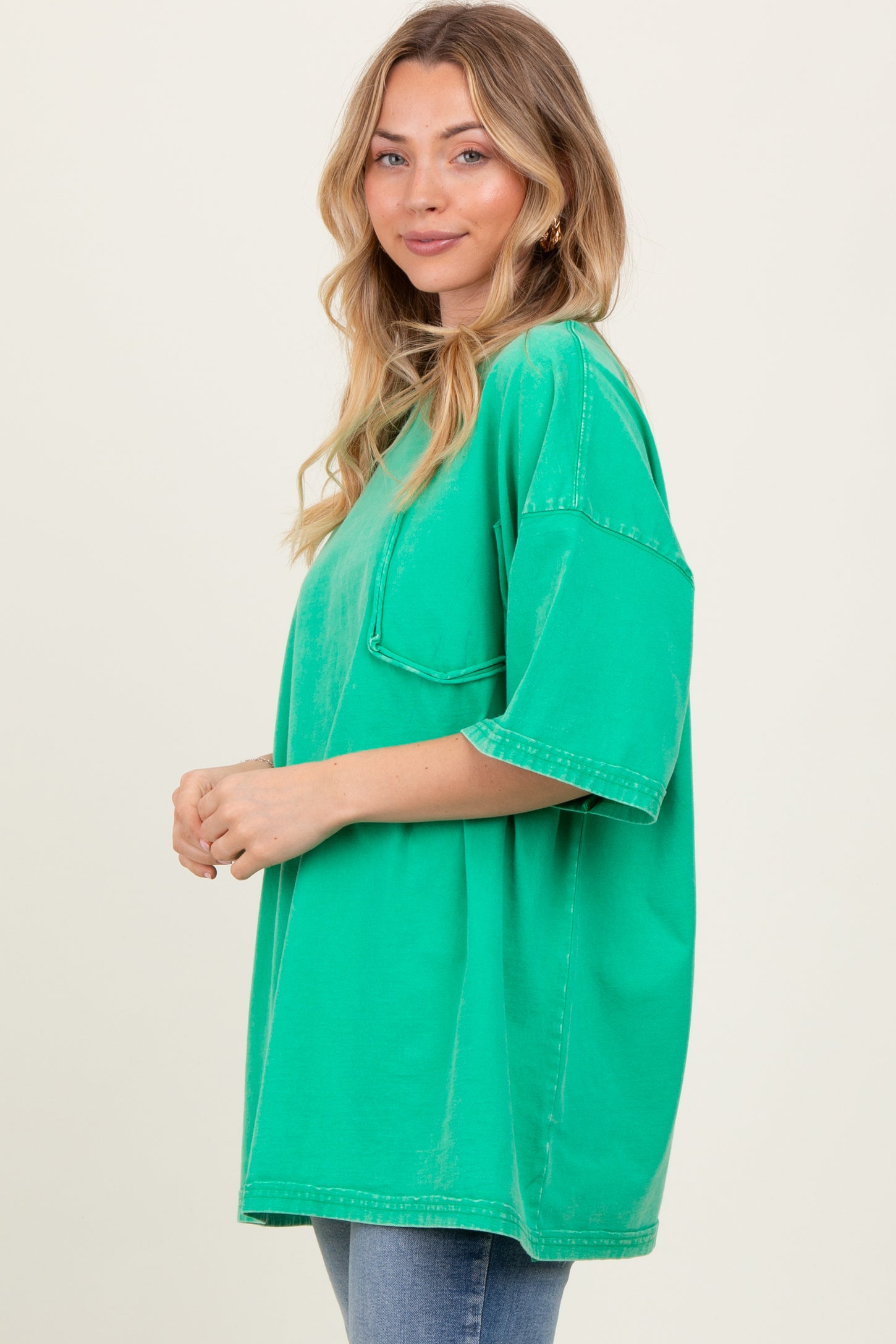 Green Faded Wash Short Sleeve Top