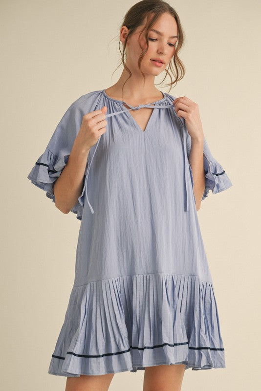 Light Blue Solid Short Sleeve Pocketed Maternity Dress