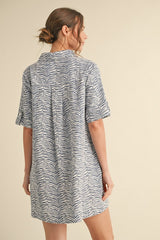 Blue Zebra Print Pocketed Mini Dress