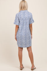 Blue Zebra Print Pocketed Maternity Mini Dress