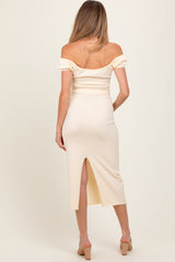 Cream Knit Off Shoulder Crop Top Maxi Skirt Maternity Set