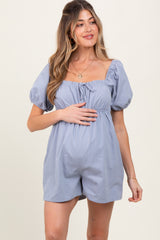 Light Blue Front Tie Maternity Romper
