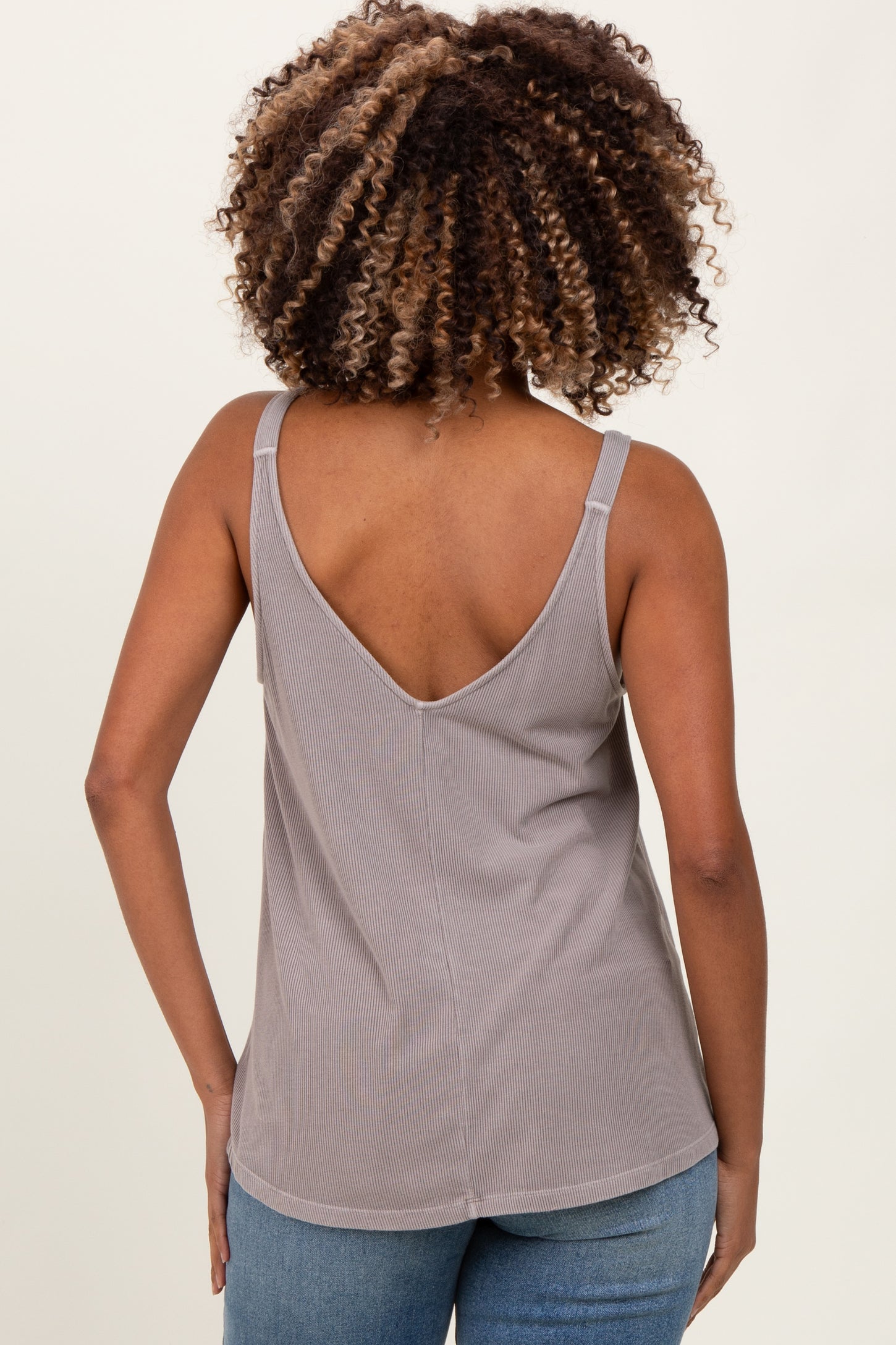 Grey Ribbed V-Neck Flowy Maternity Tank