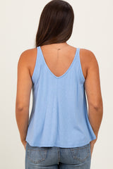 Light Blue Ribbed V-Neck Flowy Maternity Tank