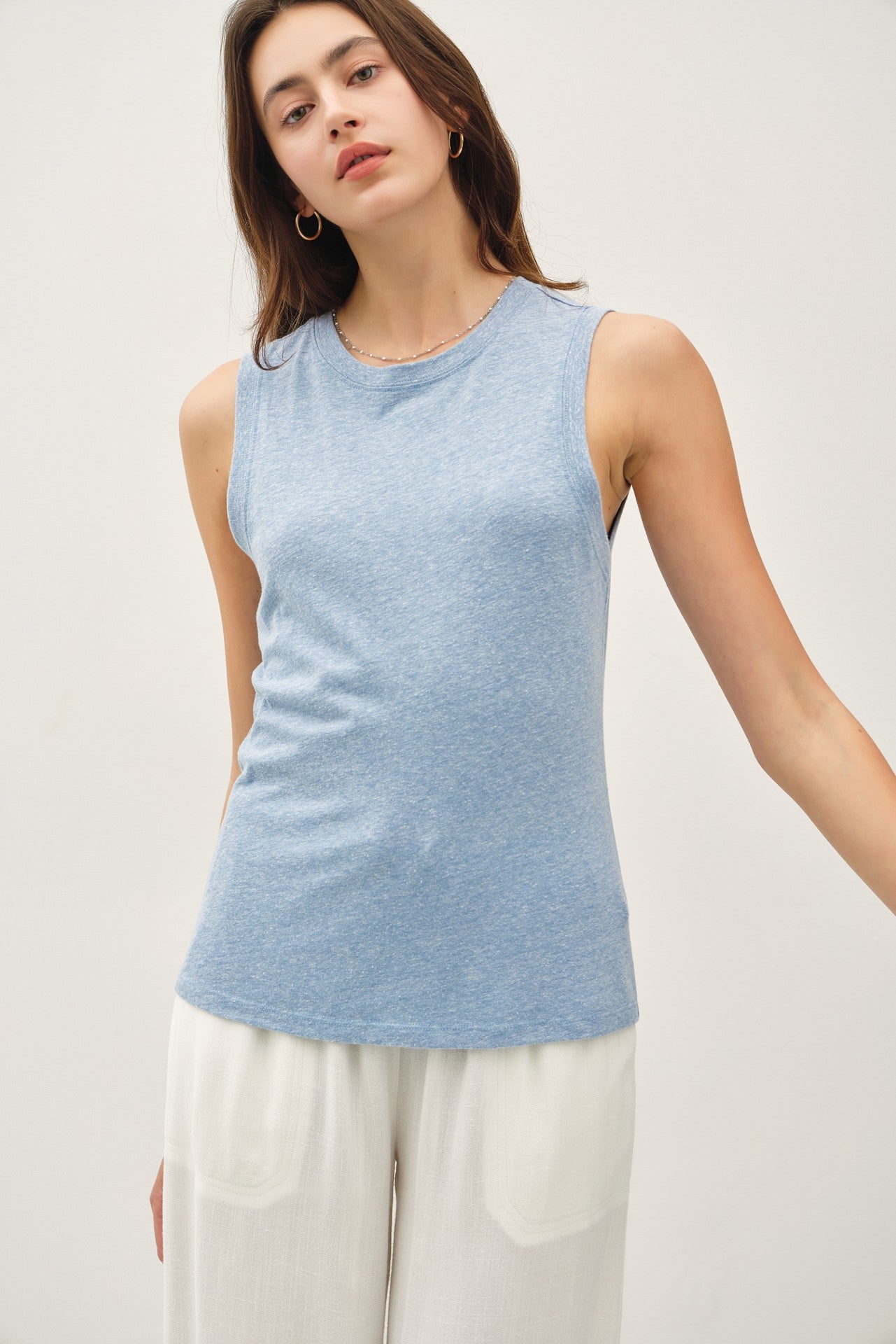 Light Blue Basic Crew Neck Maternity Tank