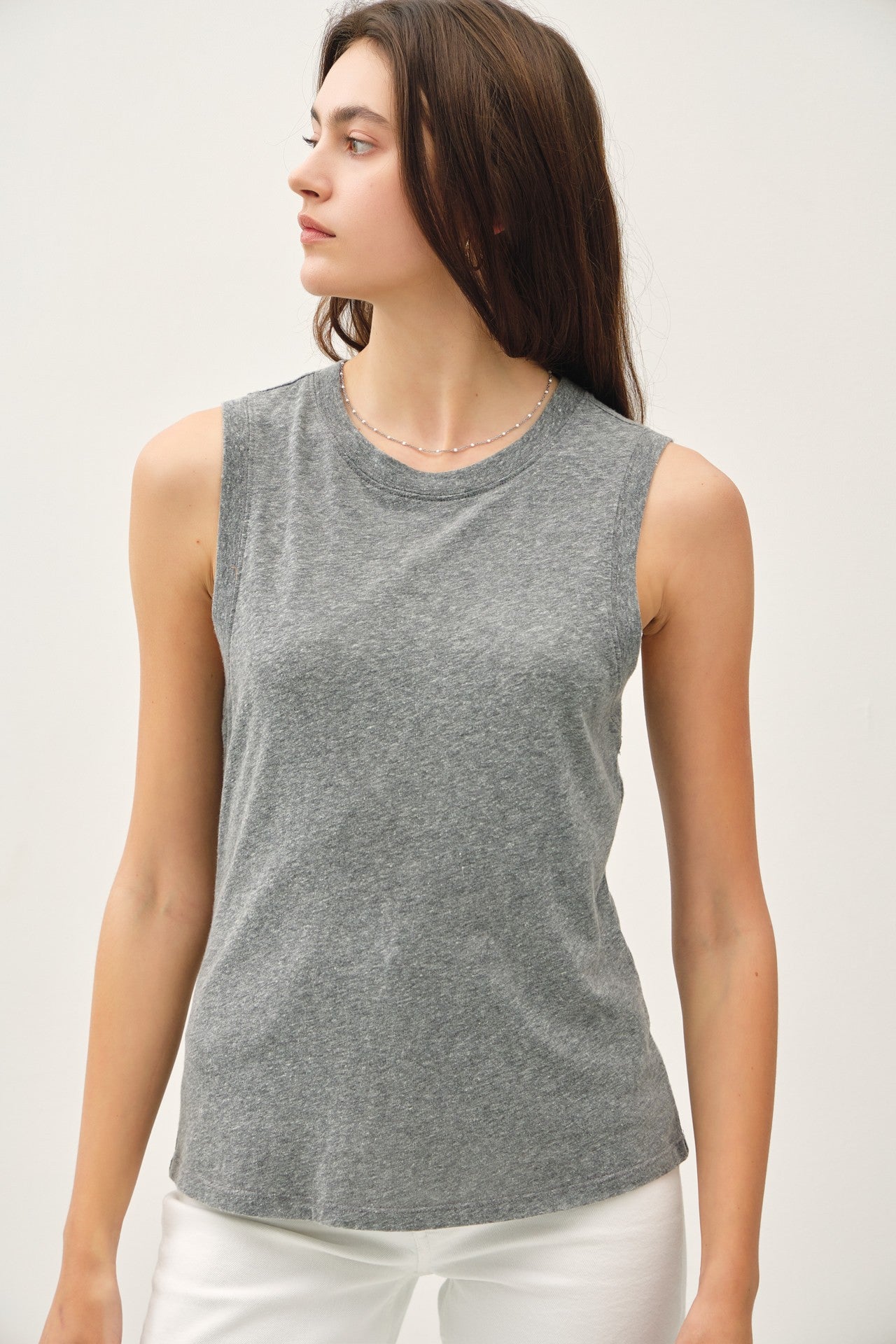 Heather Grey Basic Crew Neck Tank