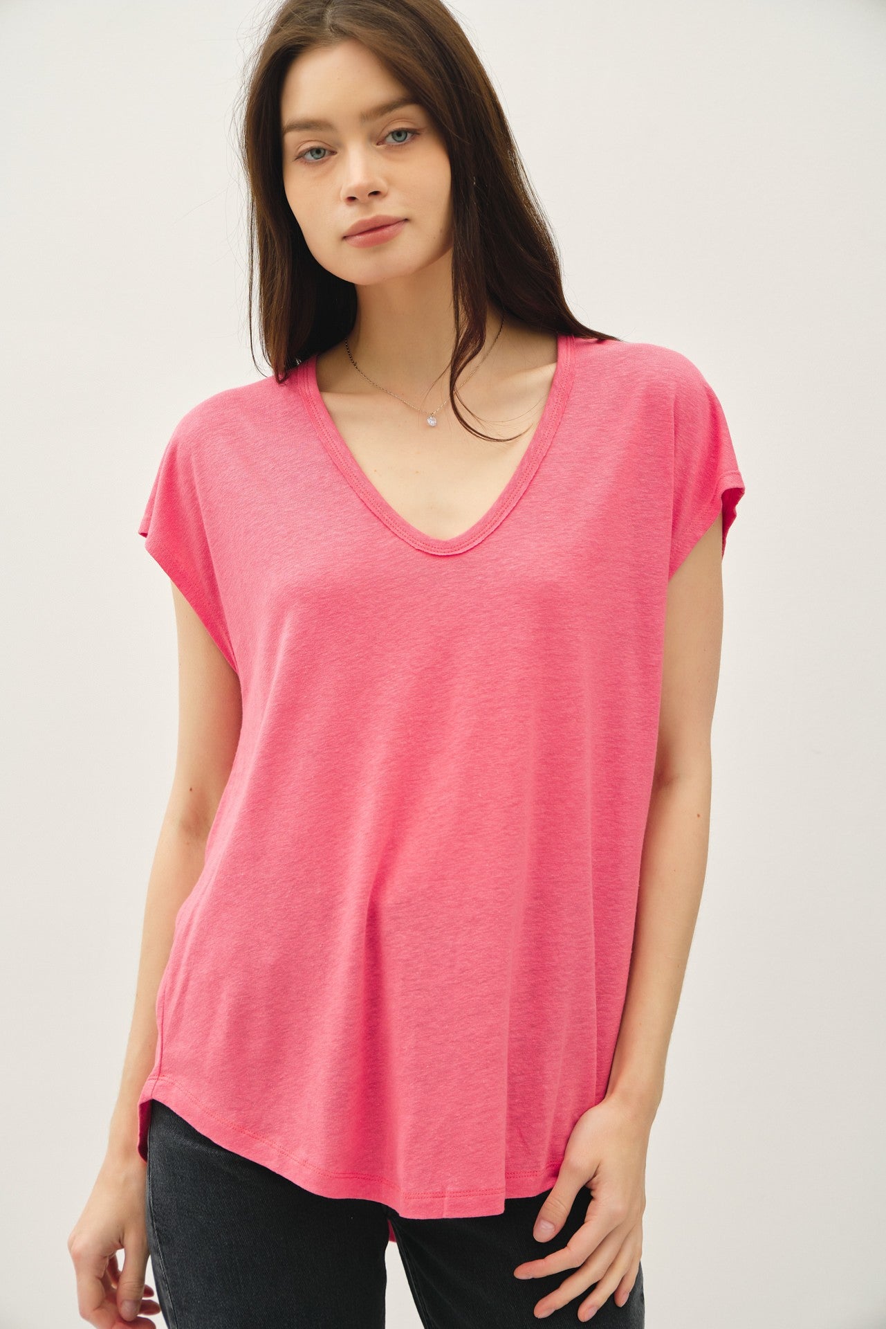 Fuchsia V-Neck Top