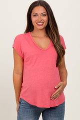 Fuchsia V-Neck Maternity Top