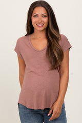 Brown V-Neck Maternity Top