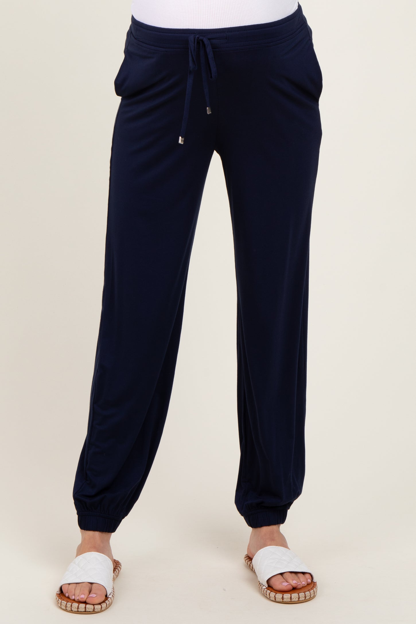 Navy Drawstring Maternity Jogger Pants