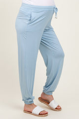 Light Blue Drawstring Maternity Jogger Pants
