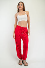 Red Drawstring Maternity Jogger Pants