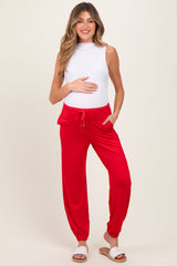 Red Drawstring Maternity Jogger Pants