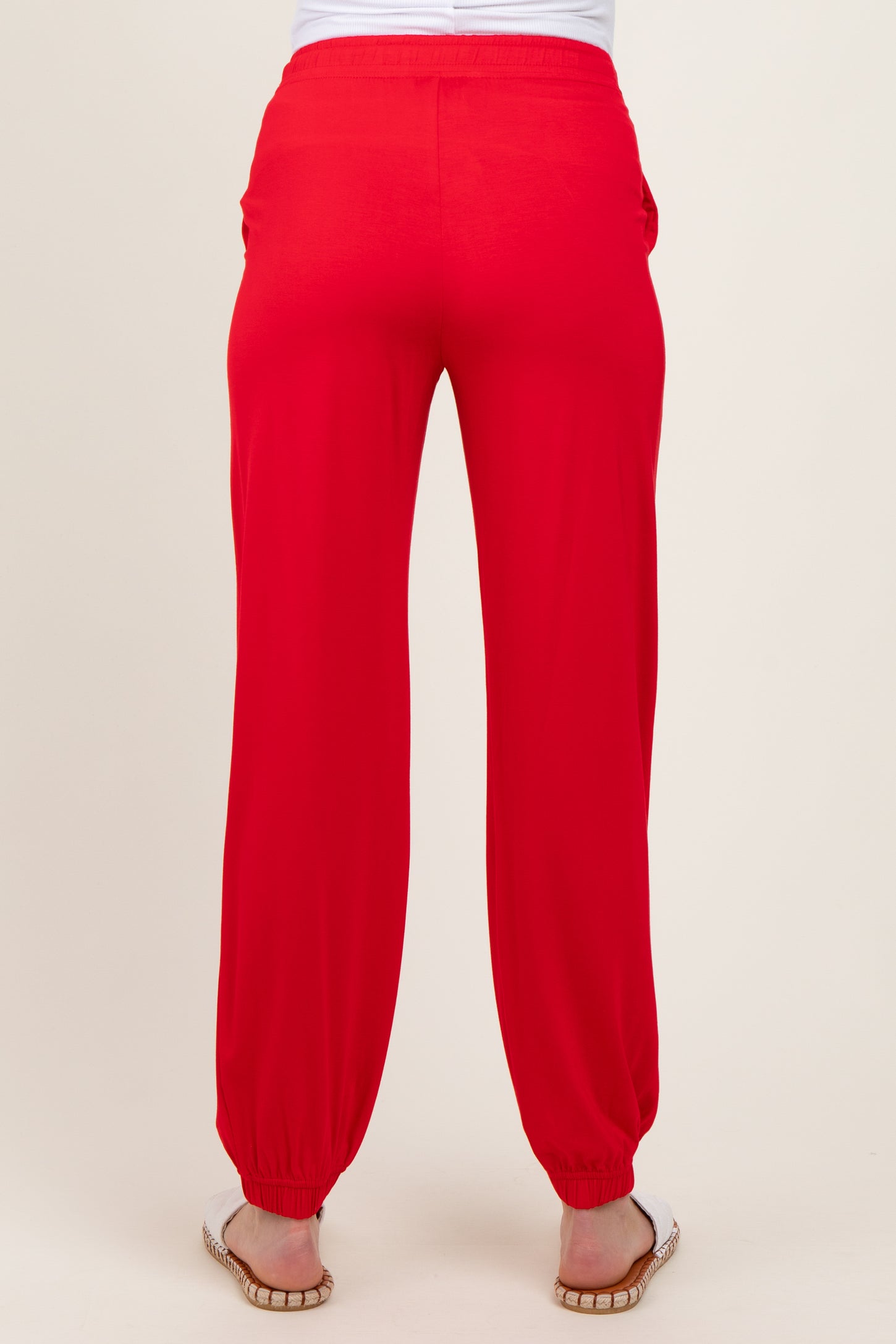 Red Drawstring Maternity Jogger Pants