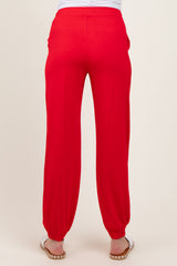 Red Drawstring Maternity Jogger Pants