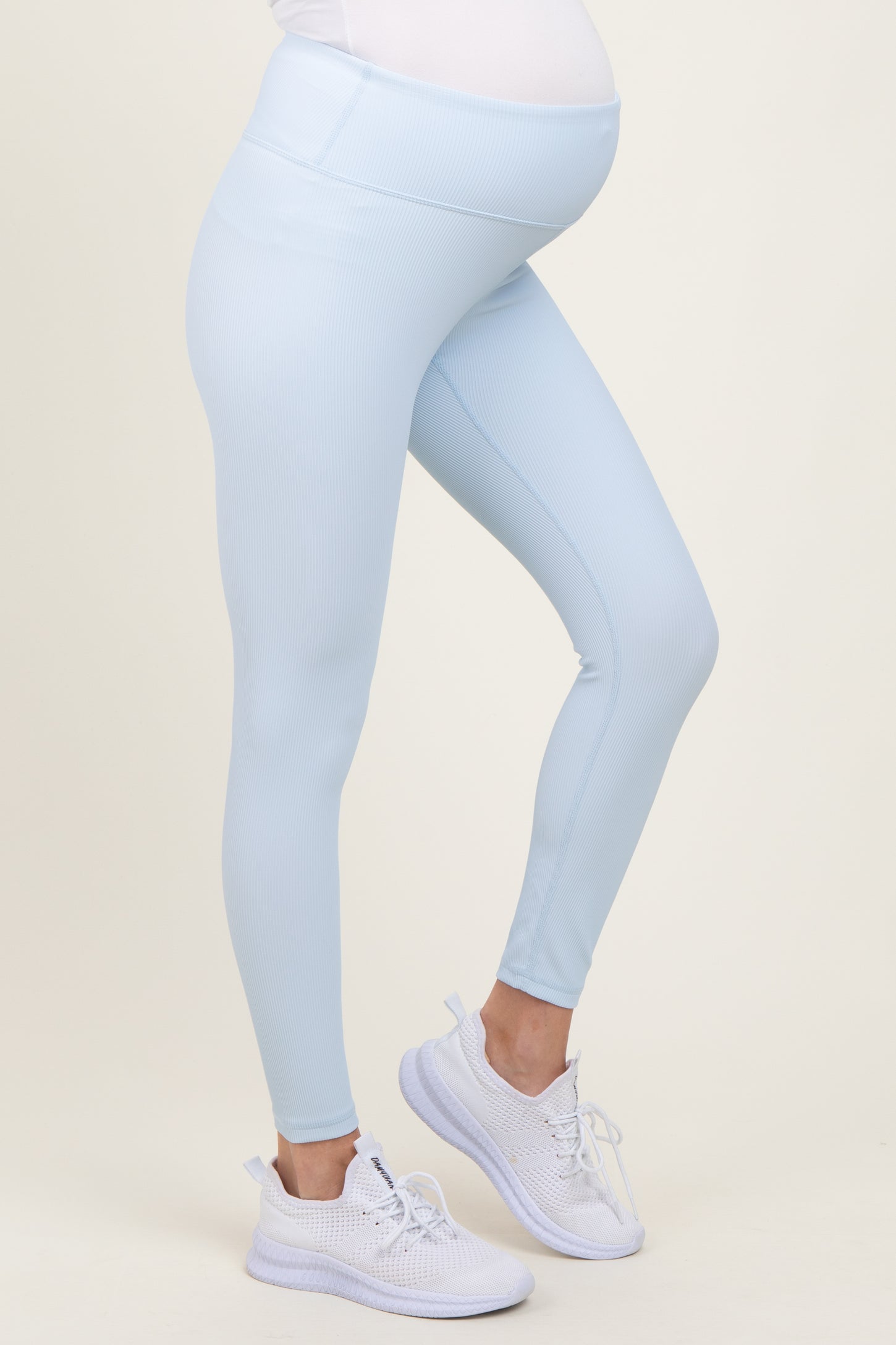Blue Ribbed Maternity Leggings