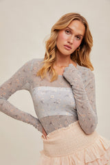 Light Blue Ditsy Floral Print Mesh Cabbage Hem Maternity Top