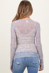 Light Blue Ditsy Floral Print Mesh Cabbage Hem Maternity Top