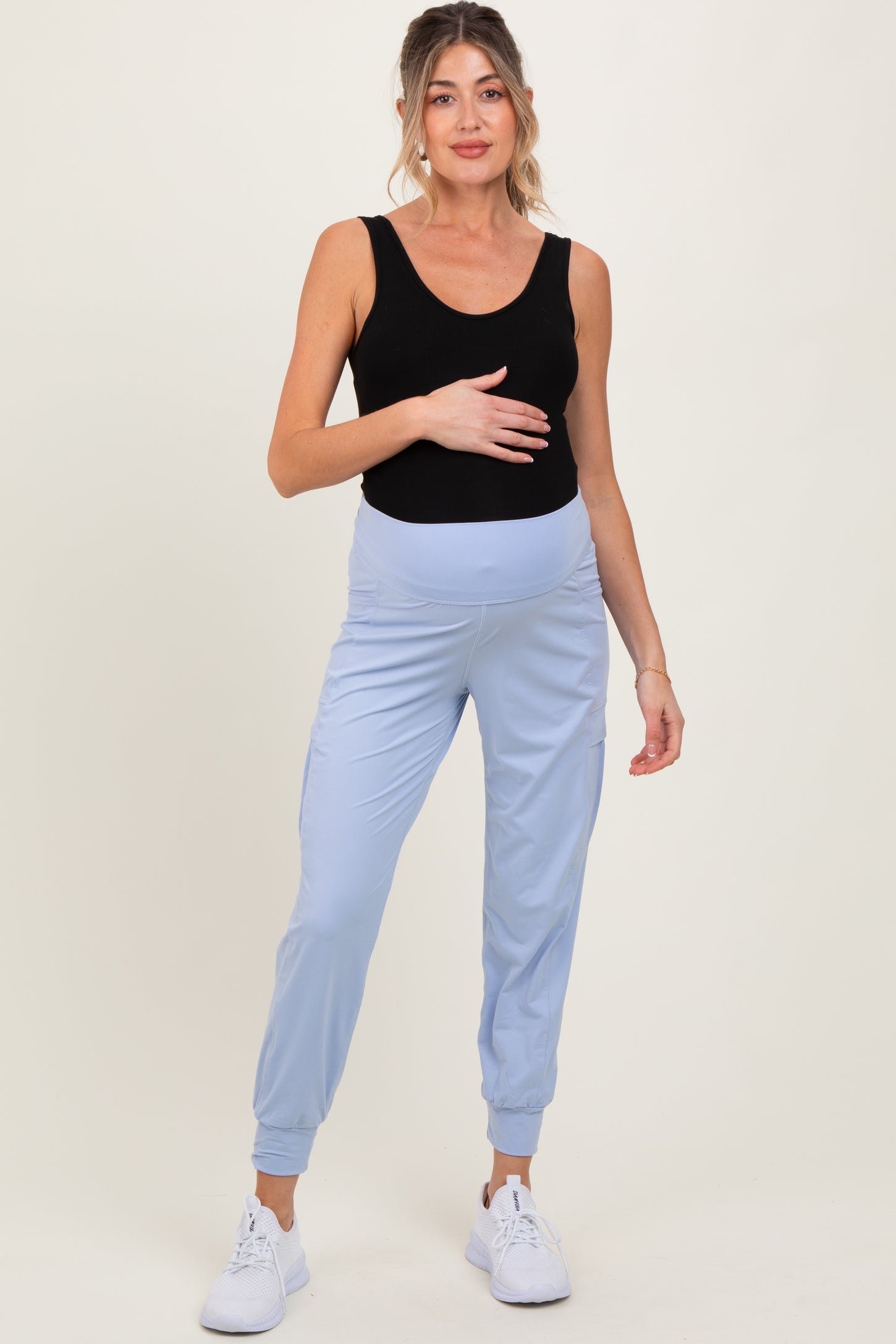 Light Blue Cargo Pocket Maternity Jogger Pants