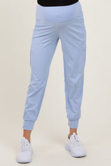 Light Blue Cargo Pocket Maternity Jogger Pants