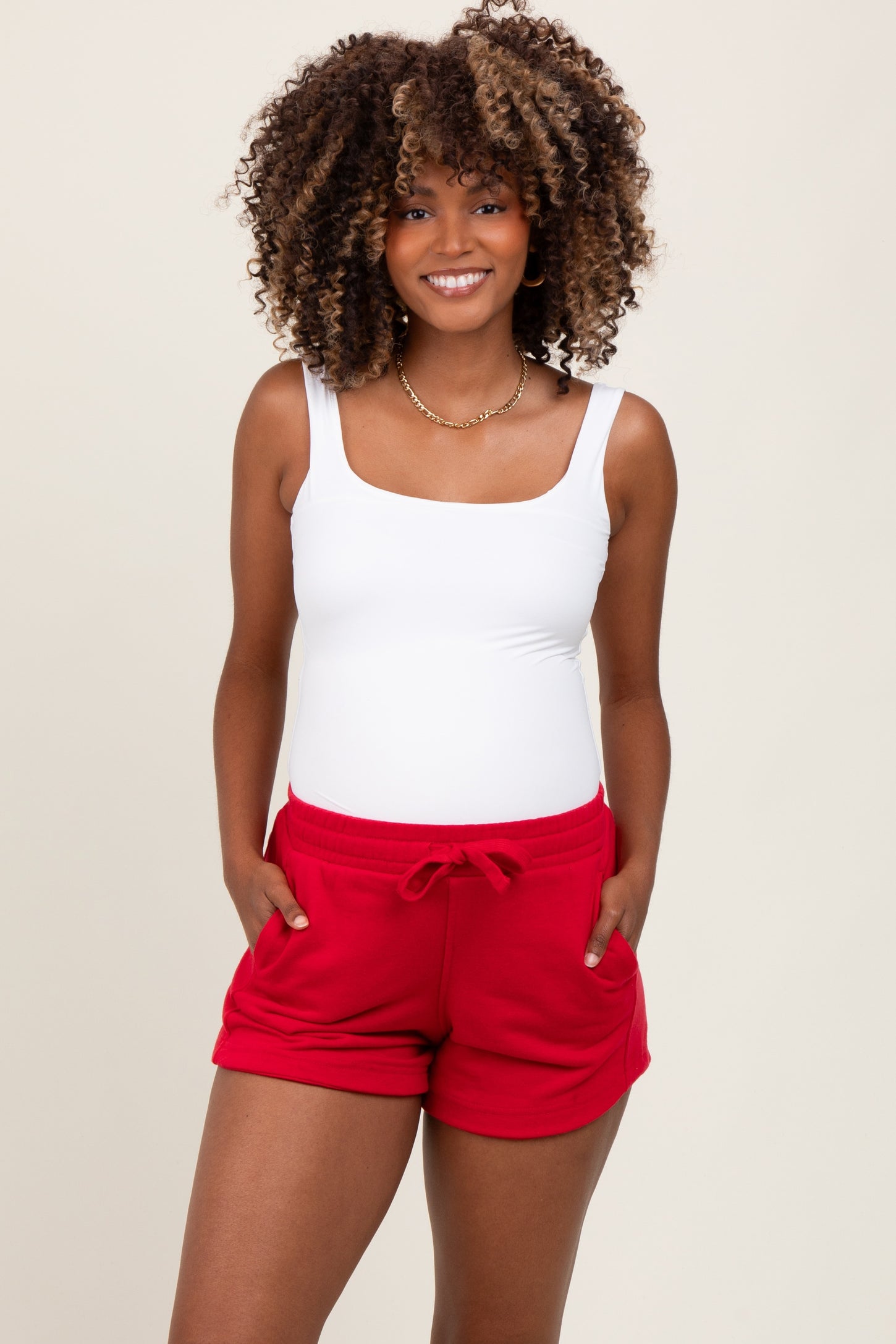 Red Terry Maternity Shorts