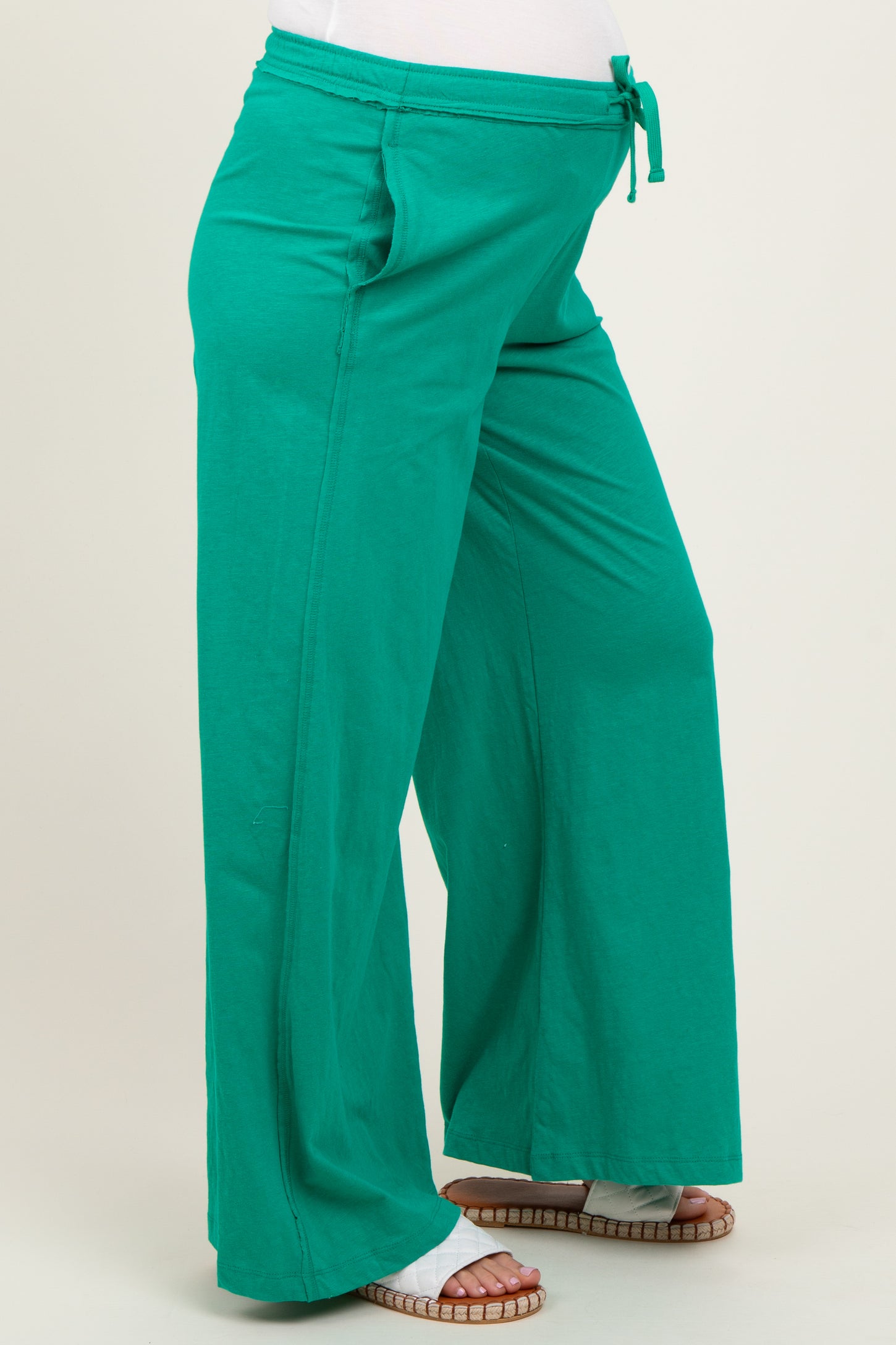 Green Drawstring Wide Leg Maternity Lounge Pant