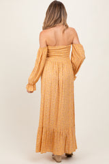 Yellow Floral Smocked Off Shoulder Maternity Maxi Dress