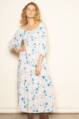 Peach Floral Smocked Front Tie Maternity Maxi Dress