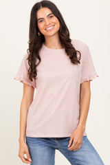 Pink Ruffle Trim Short Sleeve T-Shirt