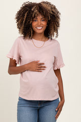 Pink Ruffle Trim Short Sleeve Maternity T-Shirt