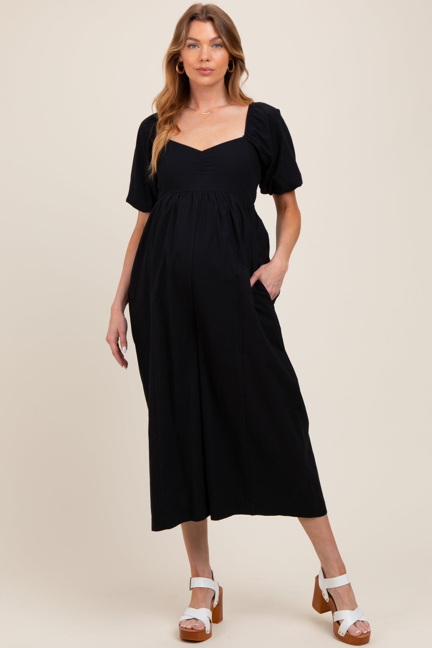 Black Sweetheart Cropped Wide Leg Maternity Jumpsuit