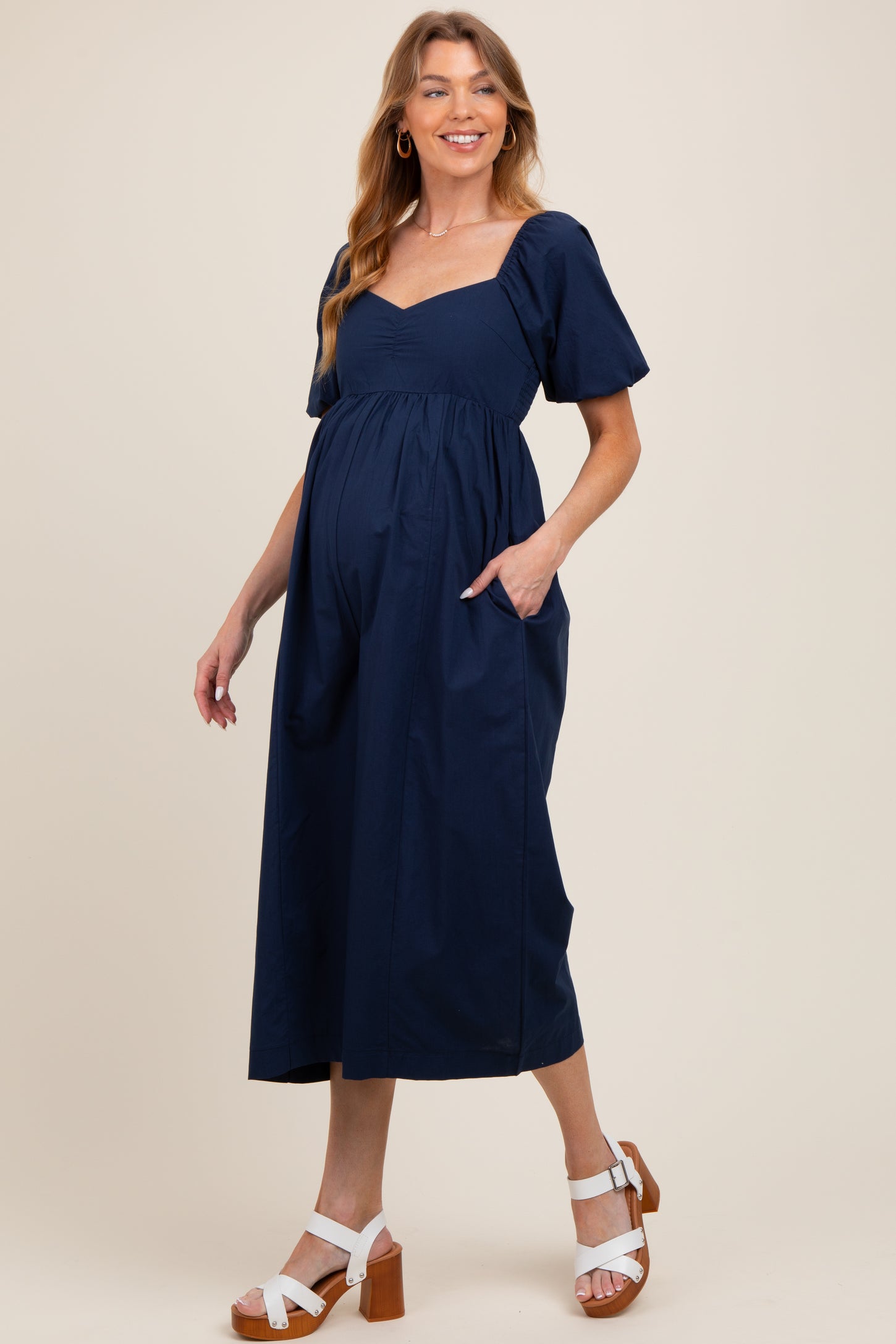 Navy Sweetheart Cropped Wide Leg Maternity Jumpsuit