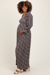 Navy Floral Long Sleeve Wide Leg Maternity Jumpsuit