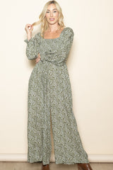 Olive Floral Long Sleeve Wide Leg Maternity Jumpsuit