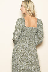 Olive Floral Long Sleeve Wide Leg Jumpsuit