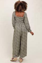 Olive Floral Long Sleeve Wide Leg Maternity Jumpsuit